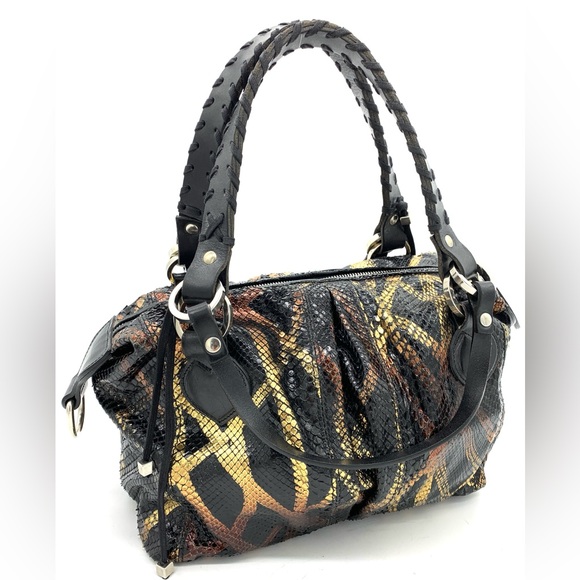 Pauric Sweeney Shiny Black Leather Python Hand Bag - Picture 2 of 12